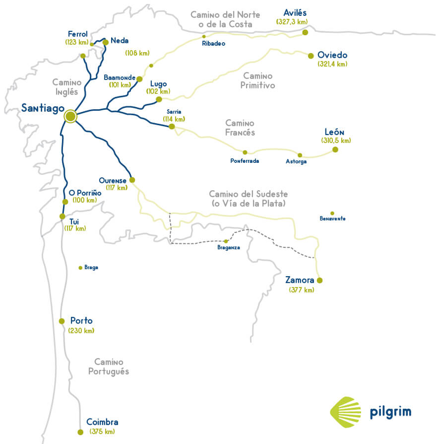Mapa Últimos 100 Km Camino de Santiago