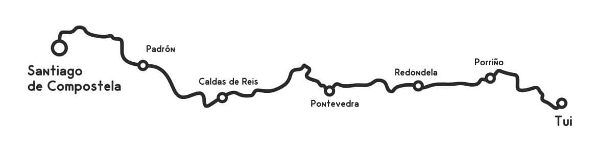 Mappa del Cammino di Santiago da Tui